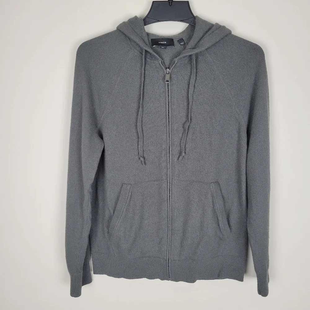Vince Wool Cashmere Full Zip Up Hoodie Sweater Womens Medium Gray - Picture 1 of 6